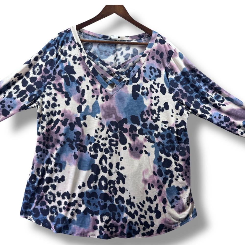 Sew In Love Animal Print Tunic Top Plus 3X Multicolor V-Neck Long Sleeve Blouse